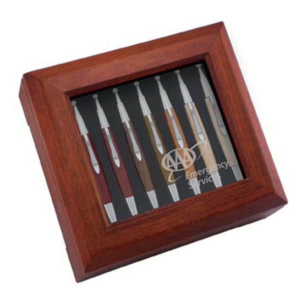 Deluxe 7-Pen Wooden Keepsake Gift Box with Hinged Glass Lid