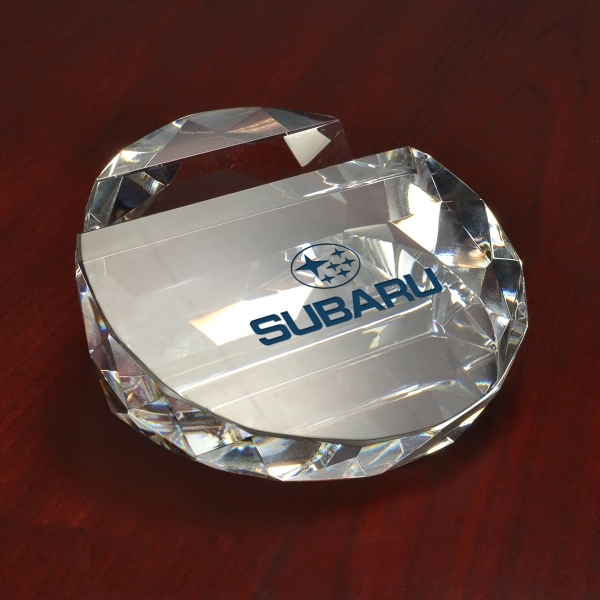 Round Glass Crystal Business Card Holder Paperweight - Image 4