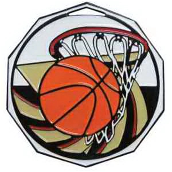 2" Basketball Decagon Colored Medallion - Image 1