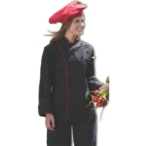Piped Chef Coat - White w/Black, Red or Royal