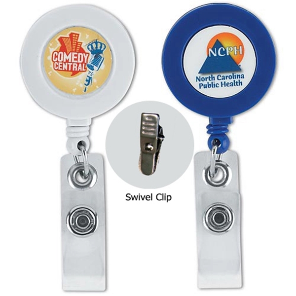 Round Retractable Badge Reel w/ Bulldog Clip on backing - Image 1