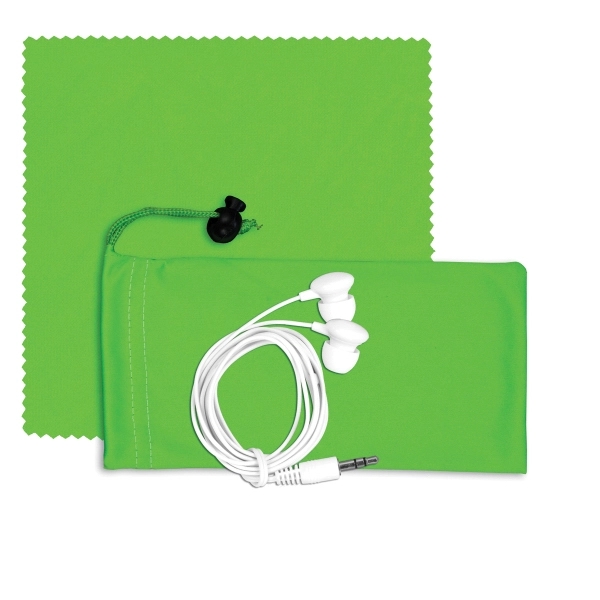 Mobile Tech Earbud Kit with Microfiber Cloth in Cinch Pouch - Image 3