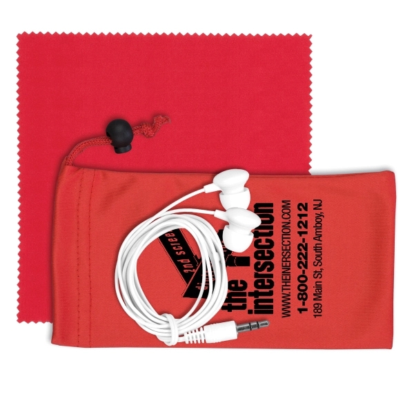 Mobile Tech Earbud Kit with Microfiber Cloth in Cinch Pouch - Image 6