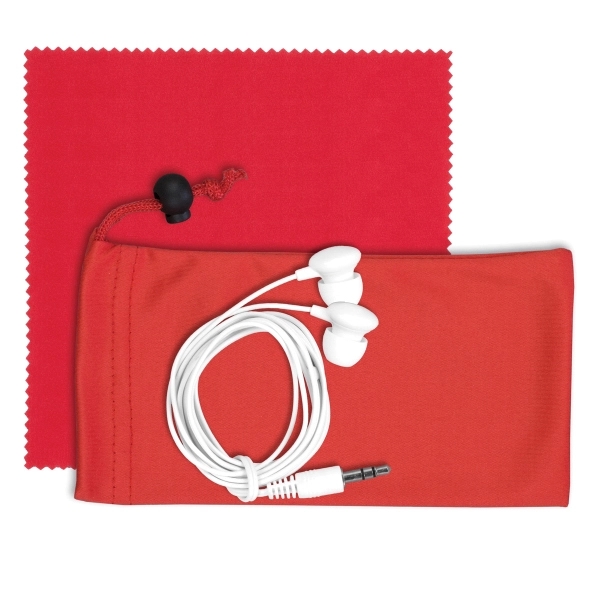 Mobile Tech Earbud Kit with Microfiber Cloth in Cinch Pouch - Image 7