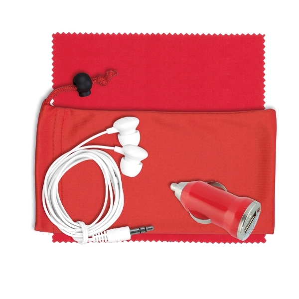 Mobile Tech Earbud Kit with Car Charger in Cinch Pouch - Image 5