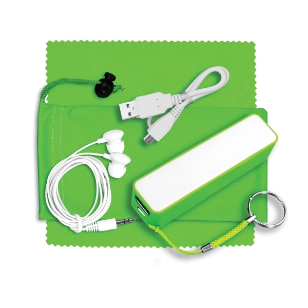 Mobile Tech Power Bank Accessory Kit with Earbuds in Pouch - Image 3