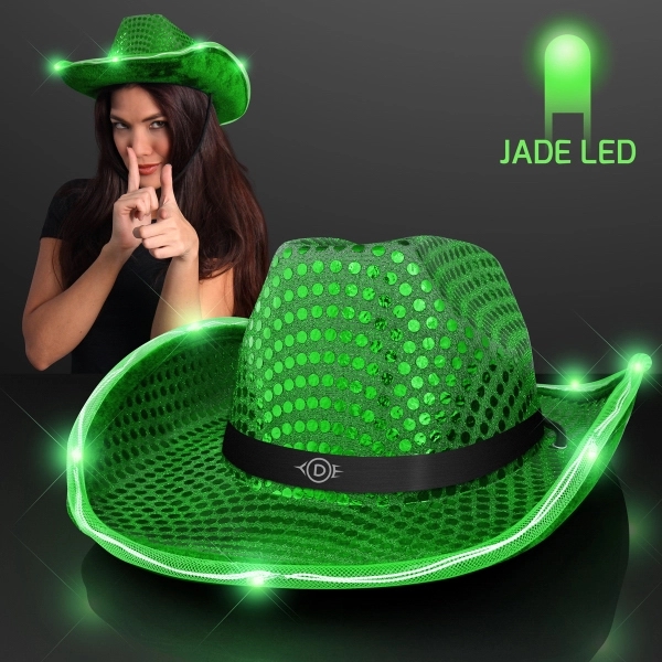 Sequin Cowboy Hat with LED Brim - Image 2