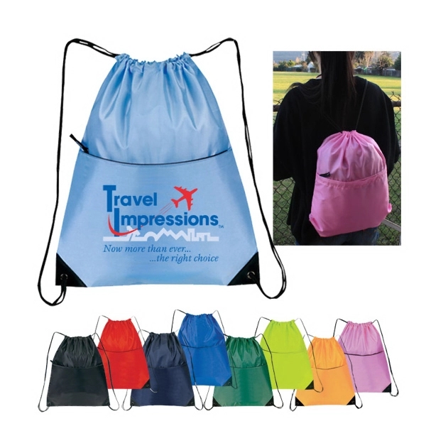 Nylon Zippered Drawstring Backpack - Image 1