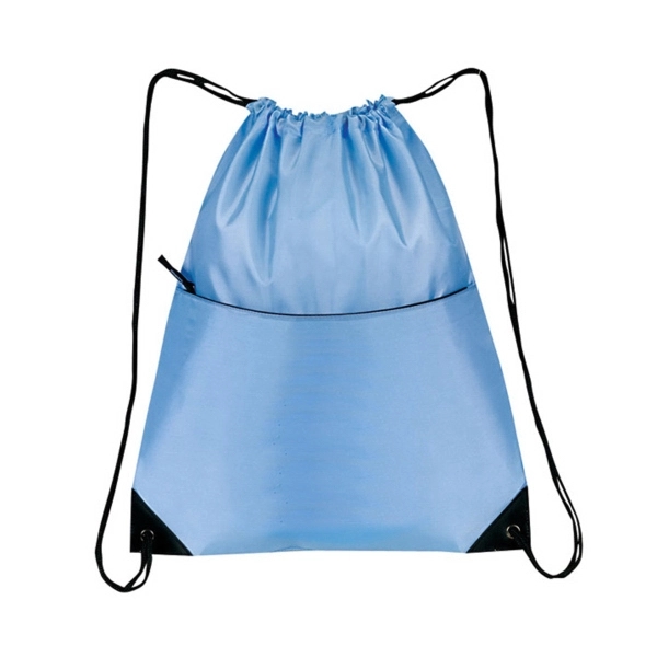 Nylon Zippered Drawstring Backpack - Image 5