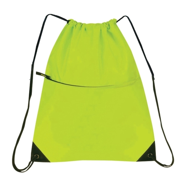 Nylon Zippered Drawstring Backpack - Image 6
