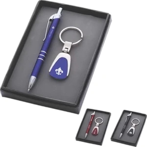 Pen and Metal Keychain Gift Set