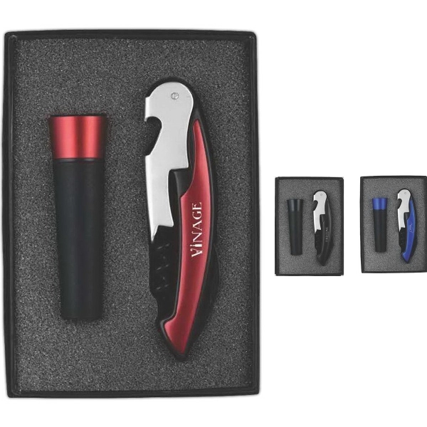 Wine Opener and Vacuum Stopper Gift Set