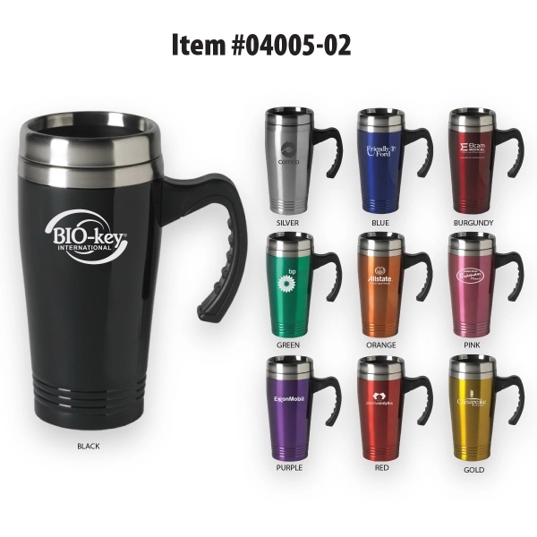 16 oz Stainless Steel Colored Tumbler w/ Handle - Image 1