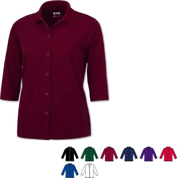 Ladies' Full Button Cool-Tek™ 3/4 Sleeve Polo Shirt