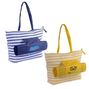 STRIPED BEACH TOTE SET WITH MAT
