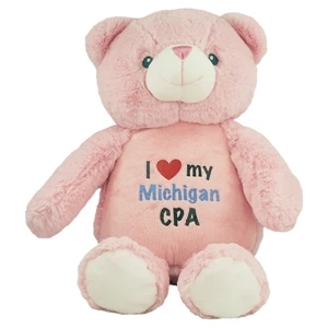 14" Pink Embroidery Bear with imprint