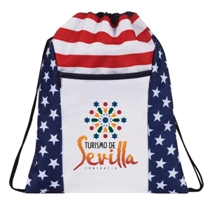 Patriotic Drawstring Backpack with zippered Front Packet
