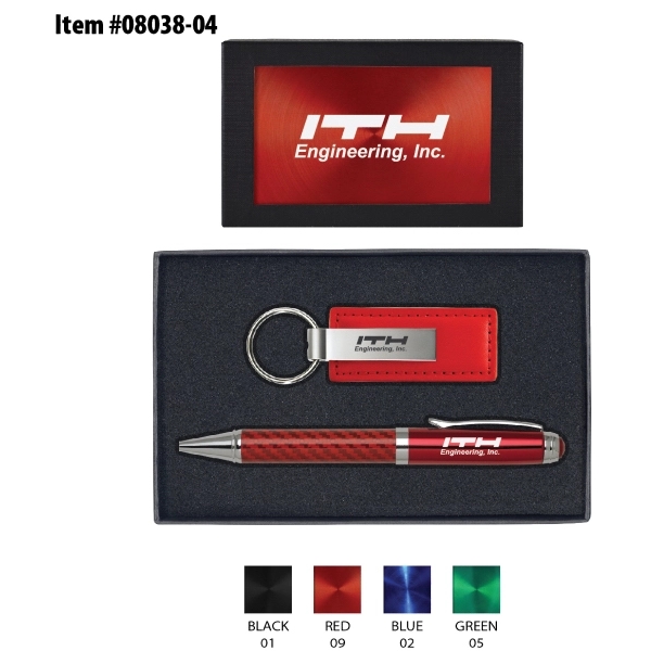 Leather & Metal Key-Tag & Carbon Fiber Ballpoint Pen - Image 1