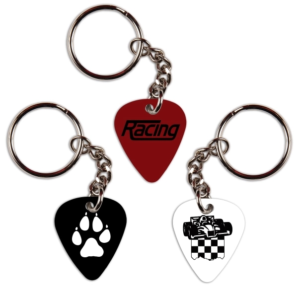 PVC Guitar Pick Key Ring with Chain