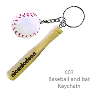 Baseball & Bat Sports Keychain
