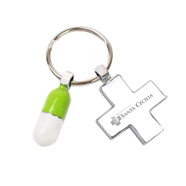Metal Enamel Health Cross and Pill Keychain - Image 2