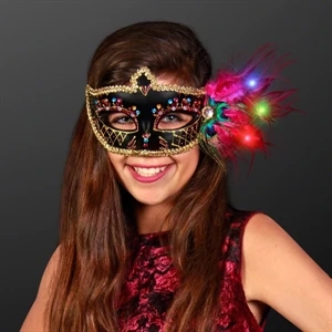 Light Up Feathers Fancy Black Mardi Gras Mask
