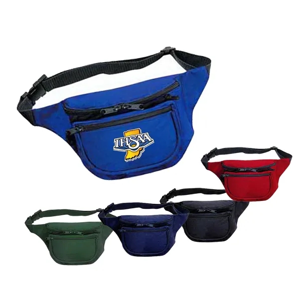 600D Polyester Three Pocket Polyester Fanny Pack - Image 1