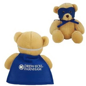 6" Super Hero Bear with Blue Mask, Cape & one color imprint