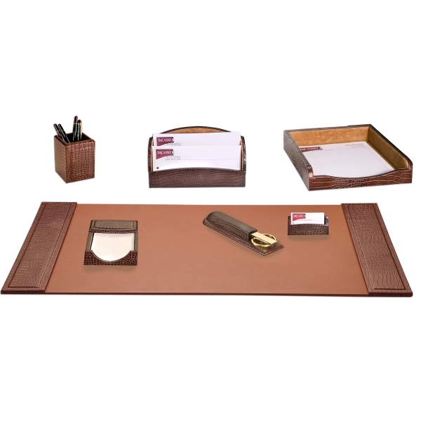 7-Piece Crocodile Embossed Leather Desk Set