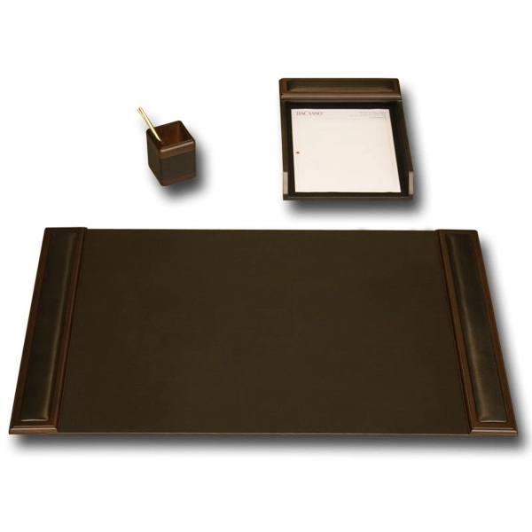 3-Piece Wood & Leather Desk Set