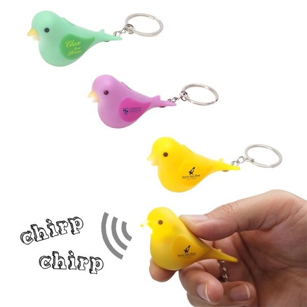 Plastic chirping bird LED light keychain - Image 1