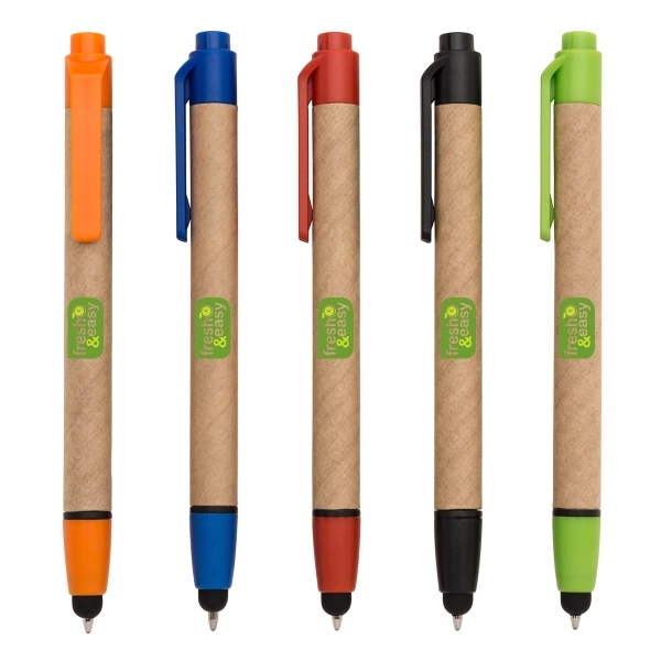 ECO FRIENDLY RECYCLED PAPER BALLPOINT PEN W/ STYLUS - Image 1