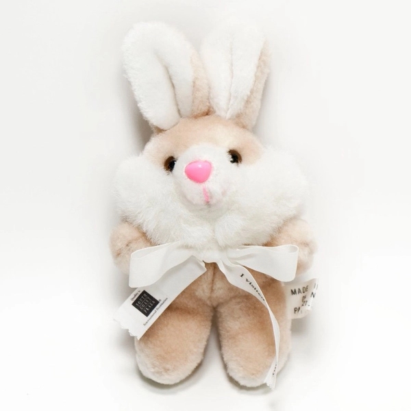 5'' Beige and White Bunny with ribbon and full color imprint