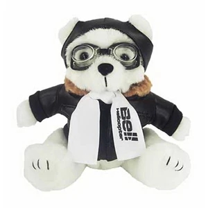 8" White Aviator Bear with one color imprint