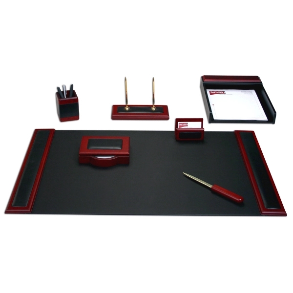 Rosewood & Leather 7Pc Desk Set