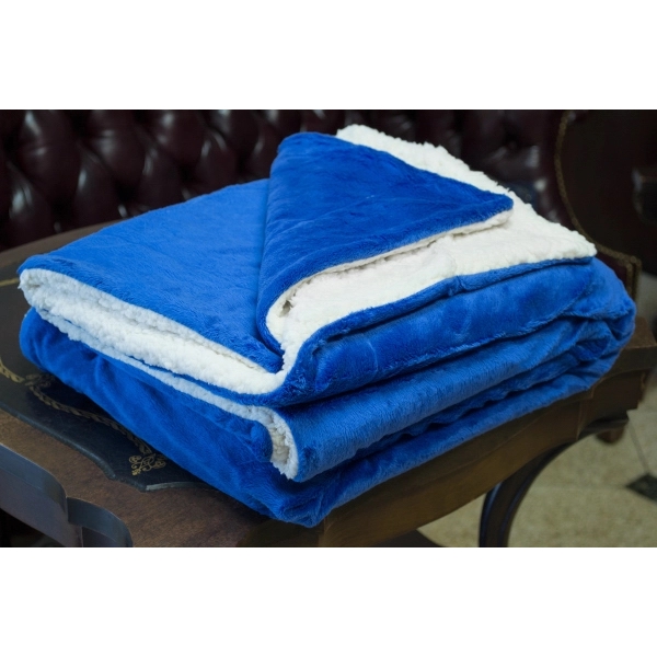 ROYAL BLUE MINK SHERPA BLANKET WITH EMBROIDERY