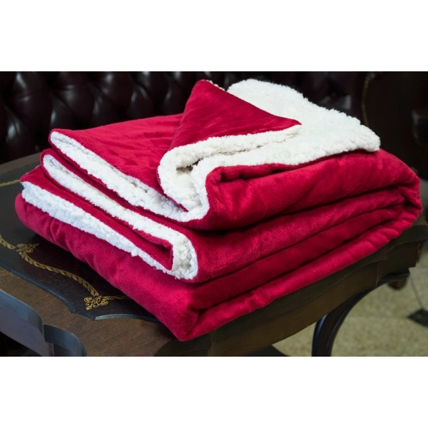 RED MINK SHERPA BLANKET WITH EMBROIDERY