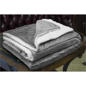 GRAY MINK SHERPA BLANKET WITH EMBROIDERY