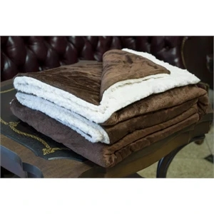 BROWN MINK SHERPA BLANKET WITH EMBROIDERY