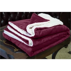 BURGUNDY MINK SHERPA BLANKET WITH EMBROIDERY