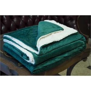 FOREST GREEN MINK SHERPA BLANKET WITH EMBROIDERY