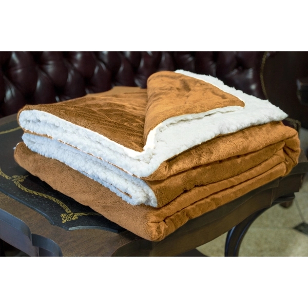 TAN MINK SHERPA BLANKET WITH EMBROIDERY