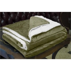 SAGE MINK SHERPA BLANKET WITH EMBROIDERY
