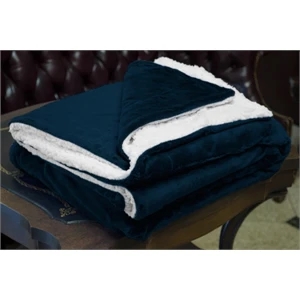 NAVY MINK SHERPA BLANKET WITH EMBROIDERY