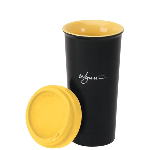 14 OZ DOUBLE WALL CERAMIC TUMBLER WITH SILICONE LID USA MADE - Image 2