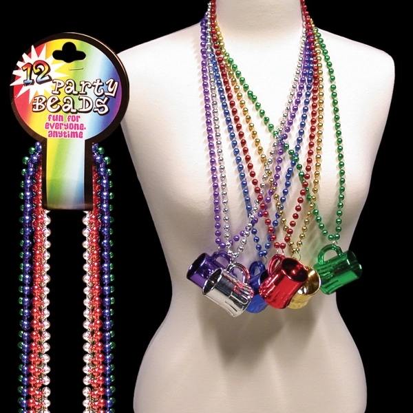 Toy Beer Mug 33" Metallic Mardi Gras Beads - Image 2