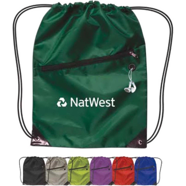 Drawstring Backpack With Zipper - Image 1