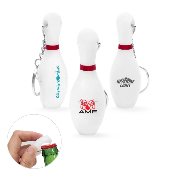 Plastic Bowling Pin Bottle Opener Keychain - Image 1