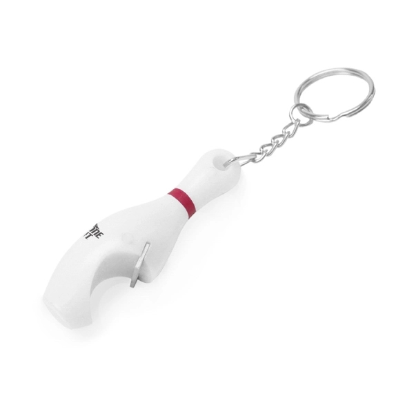 Plastic Bowling Pin Bottle Opener Keychain - Image 3