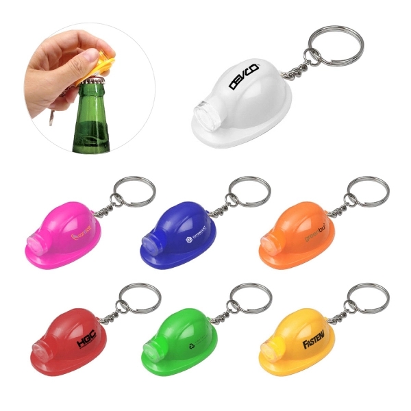 Plastic Construction Hat Bottle Opener Keychain - Image 1